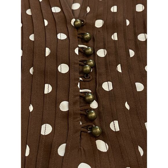 Fossil Women’s SZ M Silk Dress Brown With Polka Dots Long Sleeve Button Accent - Picture 4 of 6